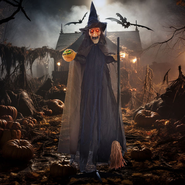 Decorare animată de vrăjitoare de Halloween cu ochi luminați