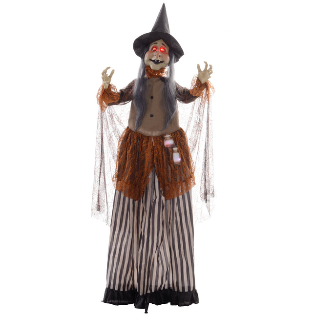 Decorațiune animată de vrăjitoare de Halloween cu ochi roșii, 183 cm