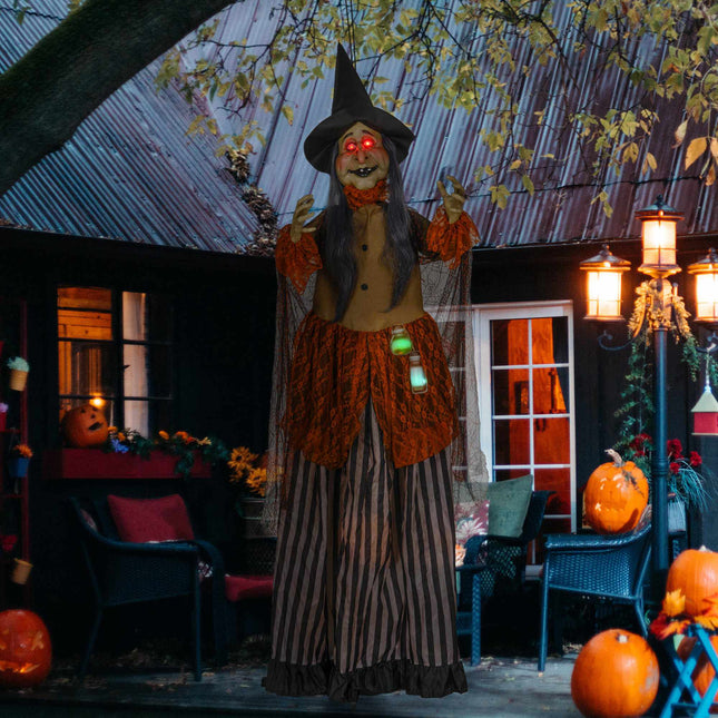 Decorațiune animată de vrăjitoare de Halloween cu ochi roșii, 183 cm