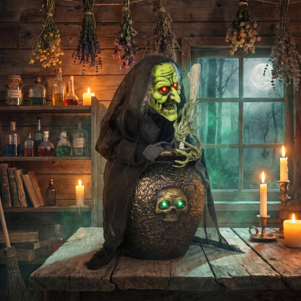 Vrăjitoare animată de Halloween cu lumini și activare sonoră