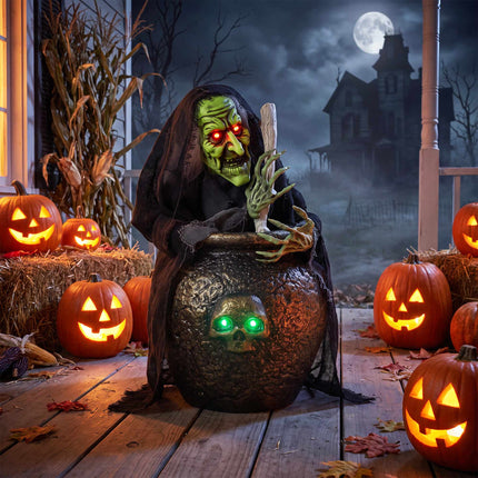 Vrăjitoare animată de Halloween cu lumini și activare sonoră
