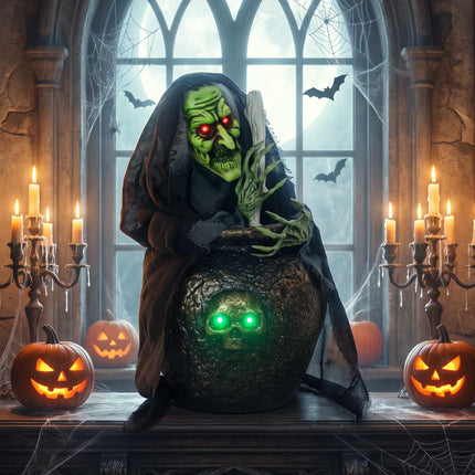 Vrăjitoare animată de Halloween cu lumini și activare sonoră