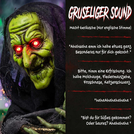 Vrăjitoare animată de Halloween cu lumini și activare sonoră