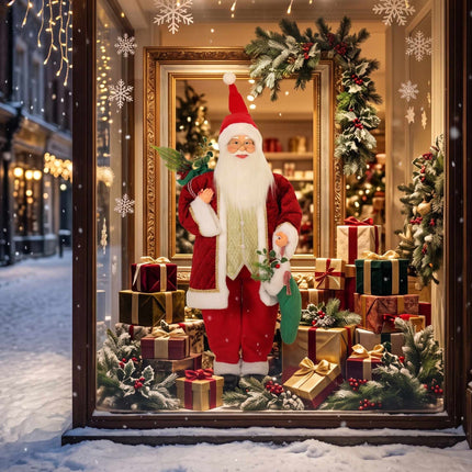 Animated Singing Santa 120 cm with Stocking and Gift Sack, Turning Head, Red