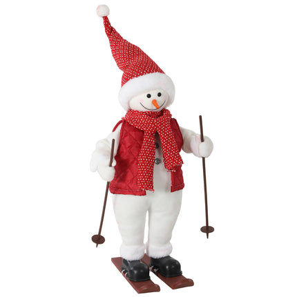 Animated Skiing Snowman Figure 65 cm with Skis and Poles, Plays Music, Red