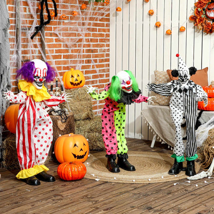 Animatronic Halloween Clowns 180 cm with Red LED Eyes, Stacked, Sound Activated