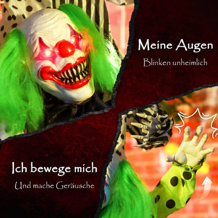 Animatronic Halloween Clowns 180 cm with Red LED Eyes, Stacked, Sound Activated