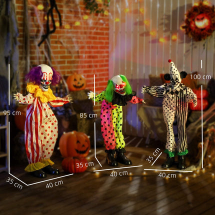 Animatronic Halloween Clowns 180 cm with Red LED Eyes, Stacked, Sound Activated