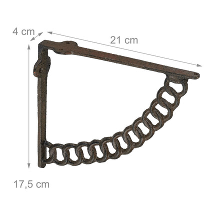 Suporturi pentru raft din fontă antică, design cu lanț, set de 2
