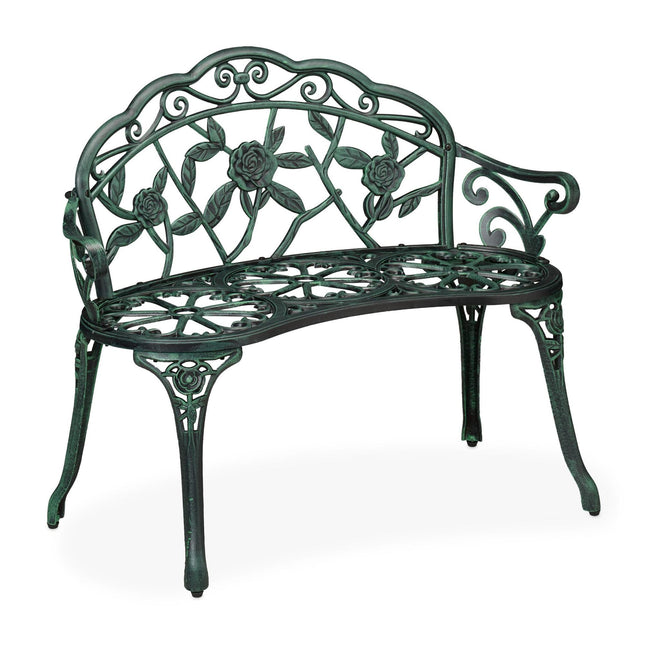 Bancă de grădină în stil antic cu design de trandafir