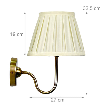 Lampă de perete antică cu abajur din material textil plisat