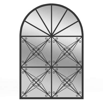 Oglindă de perete în stil fereastră arcuită cu ramă metalică, 58x87 cm