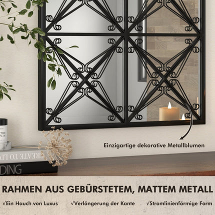 Oglindă de perete în stil fereastră arcuită cu ramă metalică, 58x87 cm