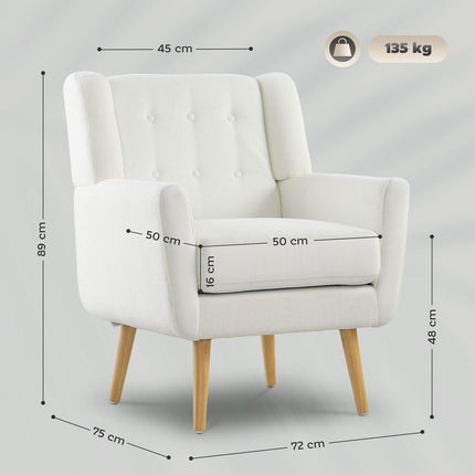 Living room wing chair - tufted, padded, white upholstery