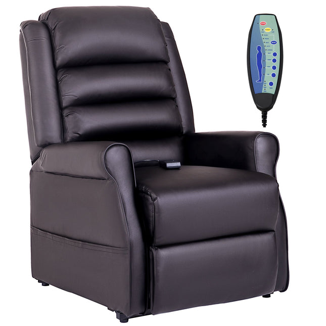 Massage armchair with heat, synthetic leather, brown