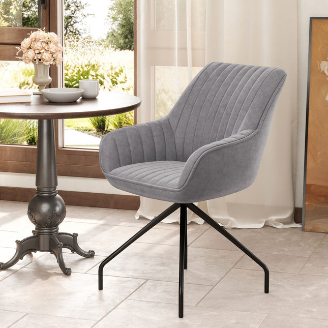 Fotoliu Scaun pivotant cu cotiere Scaun pivotant cu aspect catifea cu picioare metalice pentru dormitor living gri închis