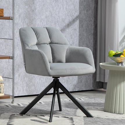 Gray swivel armchair, velvet fabric, metal legs, living room