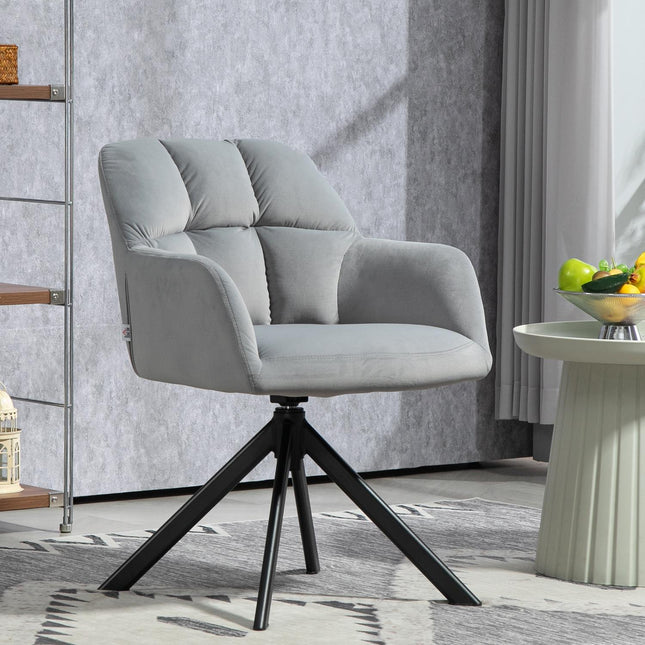 Gray swivel armchair, velvet fabric, metal legs, living room