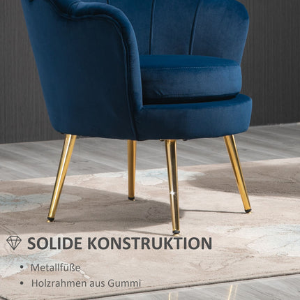 Fotoliu Fotoliu tapitat în formă de scoică Scaun de relaxare cu picioare metalice Scaun de toaletă cu aspect catifelat pentru dormitor Sufragerie Albastru Aosom