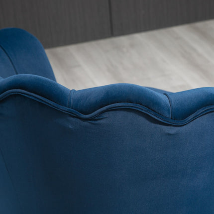 Fotoliu Fotoliu tapitat în formă de scoică Scaun de relaxare cu picioare metalice Scaun de toaletă cu aspect catifelat pentru dormitor Sufragerie Albastru Aosom