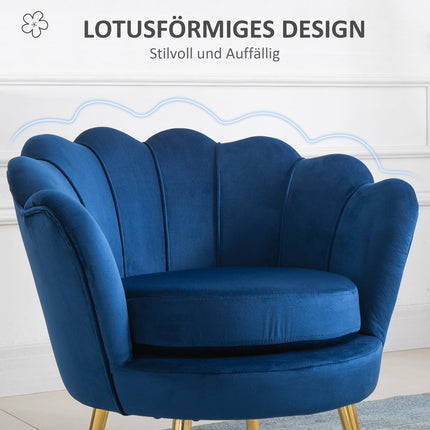 Fotoliu Fotoliu tapitat în formă de scoică Scaun de relaxare cu picioare metalice Scaun de toaletă cu aspect catifelat pentru dormitor Sufragerie Albastru Aosom