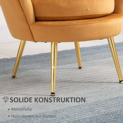 Fotoliu Fotoliu tapitat în formă de scoică Scaun de relaxare cu picioare metalice Scaun de toaletă cu aspect catifelat pentru dormitor Sufragerie Galben Aosom