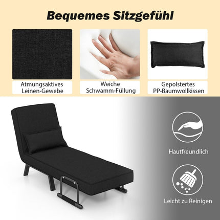 Fotoliu pat cu functie de pat, canapea plianta, canapea extensibila cu spatar reglabil si perna detasabila, negru
