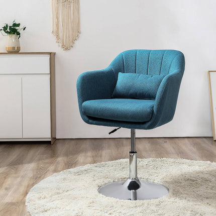 Fotoliu fotoliu cu cotiera, perna lombara, scaun de relaxare captusit cu cadru metalic, aspect in, scaun pivotant reglabil pe inaltime pentru dormitor, living, albastru deschis |