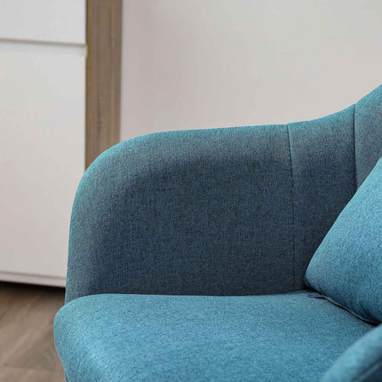 Fotoliu fotoliu cu cotiera, perna lombara, scaun de relaxare captusit cu cadru metalic, aspect in, scaun pivotant reglabil pe inaltime pentru dormitor, living, albastru deschis |