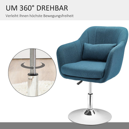 Fotoliu fotoliu cu cotiera, perna lombara, scaun de relaxare captusit cu cadru metalic, aspect in, scaun pivotant reglabil pe inaltime pentru dormitor, living, albastru deschis |