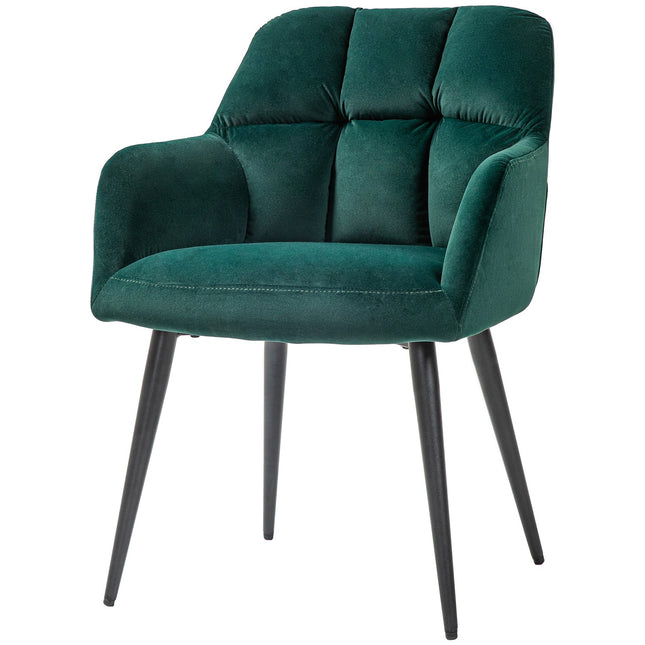 Velvet Look Armchair, Dark Green, Padded with armrests