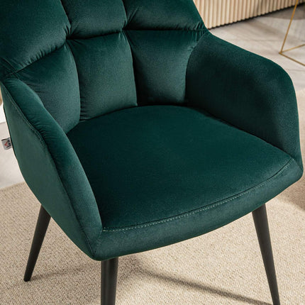 Velvet Look Armchair, Dark Green, Padded with armrests