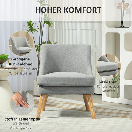 Light gray relaxation armchair in linen style with armrests