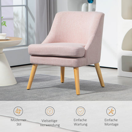 Pink lounge chair in linen look with armrests, wooden legs