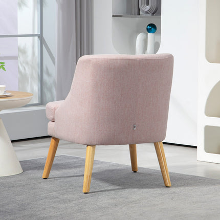 Pink lounge chair in linen look with armrests, wooden legs