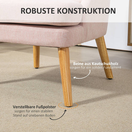 Pink lounge chair in linen look with armrests, wooden legs