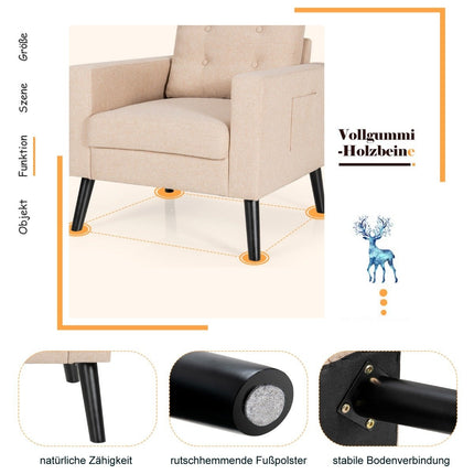 Fotoliu cu 2 buzunare laterale 53 cm adancime scaun scaun cu aripa cu cotiere si perna spatar 75 x 81 x 86 cm bej