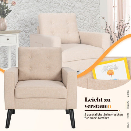 Fotoliu cu 2 buzunare laterale 53 cm adancime scaun scaun cu aripa cu cotiere si perna spatar 75 x 81 x 86 cm bej