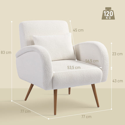 Fotoliu cu husă din fleece, pernă, picioare metalice, crem