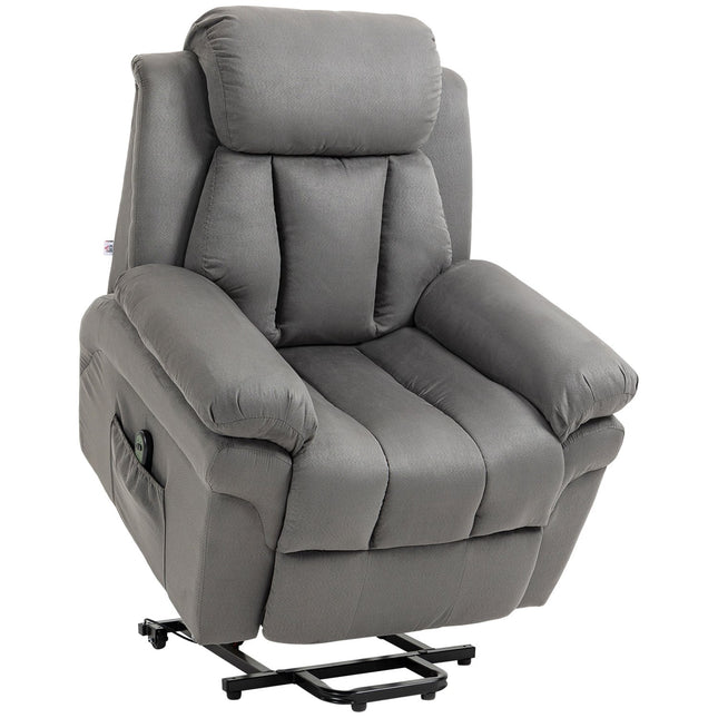 Electric recliner with standing aid, artificial leather, grey