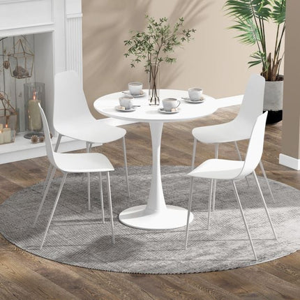 Set de 4 scaune de masă fără brațe, picioare metalice, tampoane antiderapante, negru/alb