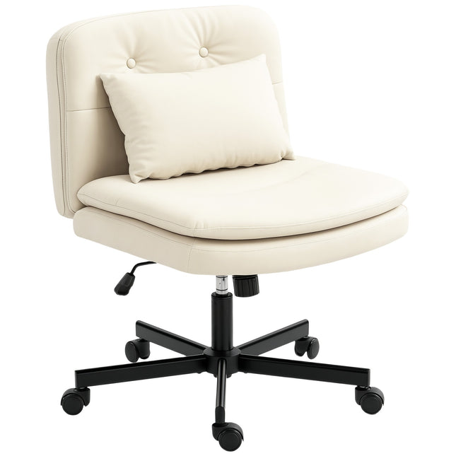 Scaun de birou fara brate, piele artificiala, inaltime reglabila, bej