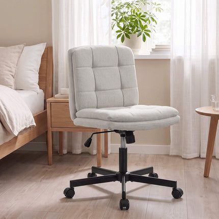 Armless Office Chair with Double-Layer Padding, Light Grey, Linen Look