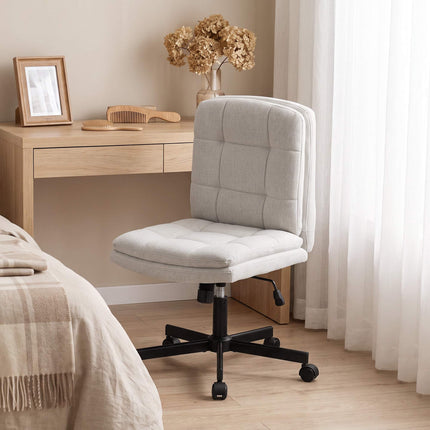 Armless Office Chair with Double-Layer Padding, Light Grey, Linen Look