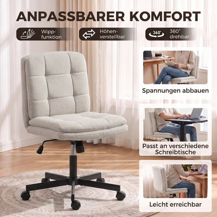 Armless Office Chair with Double-Layer Padding, Light Grey, Linen Look