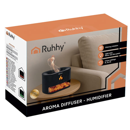 Umidificator cu difuzor de arome, 250 ml, efect de șemineu cu LED