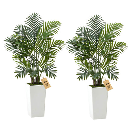Artificial Areca Palm Trees, 4ft, 2-Pack White Planters