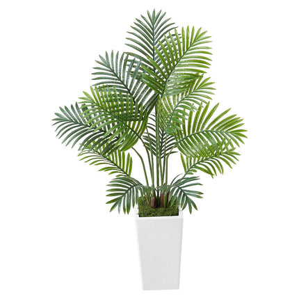 Artificial Areca Palm Trees, 4ft, 2-Pack White Planters