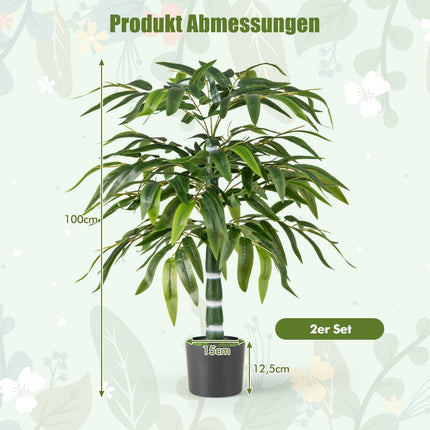 Set de plante artificiale din bambus, 100 cm, cu ghiveci, pachet de 2