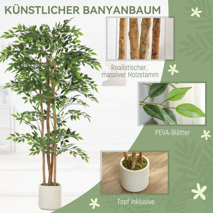 Banyan artificial cu trunchi de lemn, ghiveci, 180 cm